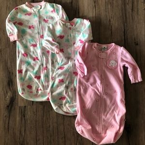 Infant fleece sleep sacks - lot of 3